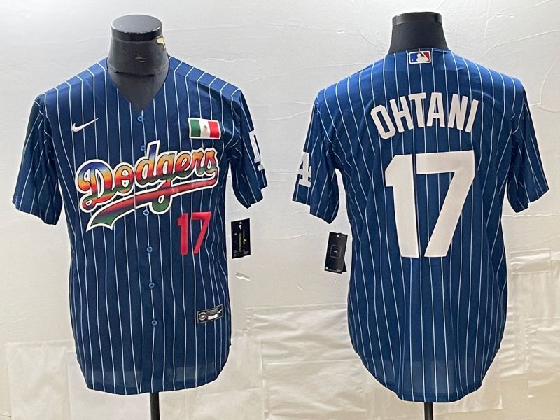 Men Los Angeles Dodgers 17 Ohtani Blue stripe Nike Game MLB Jersey style 10
